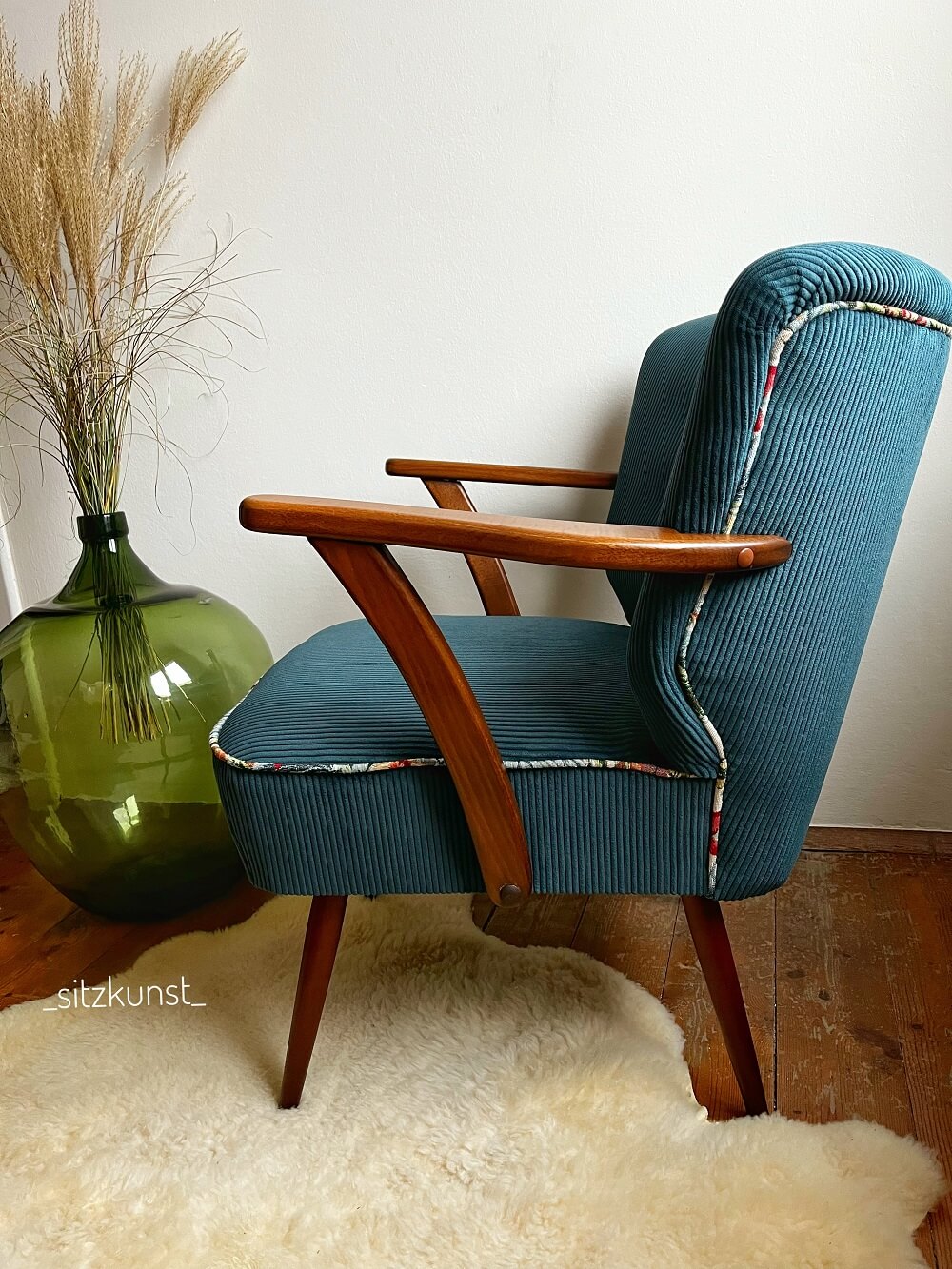 Cocktailsessel, petrol, cord (1)